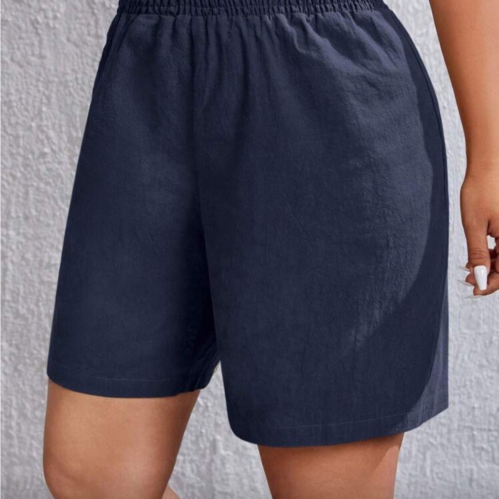SHEIN EZwear Plus Solid Navy Elastic Waist Shorts - Size 4XL, Smocked High-Waist